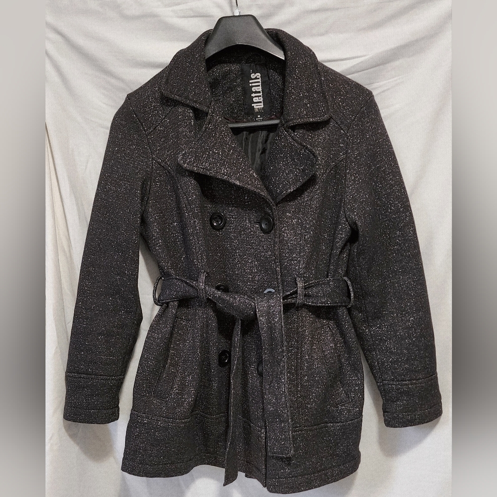 Intl Details Black Sparkle Double-Breasted Pea Coat